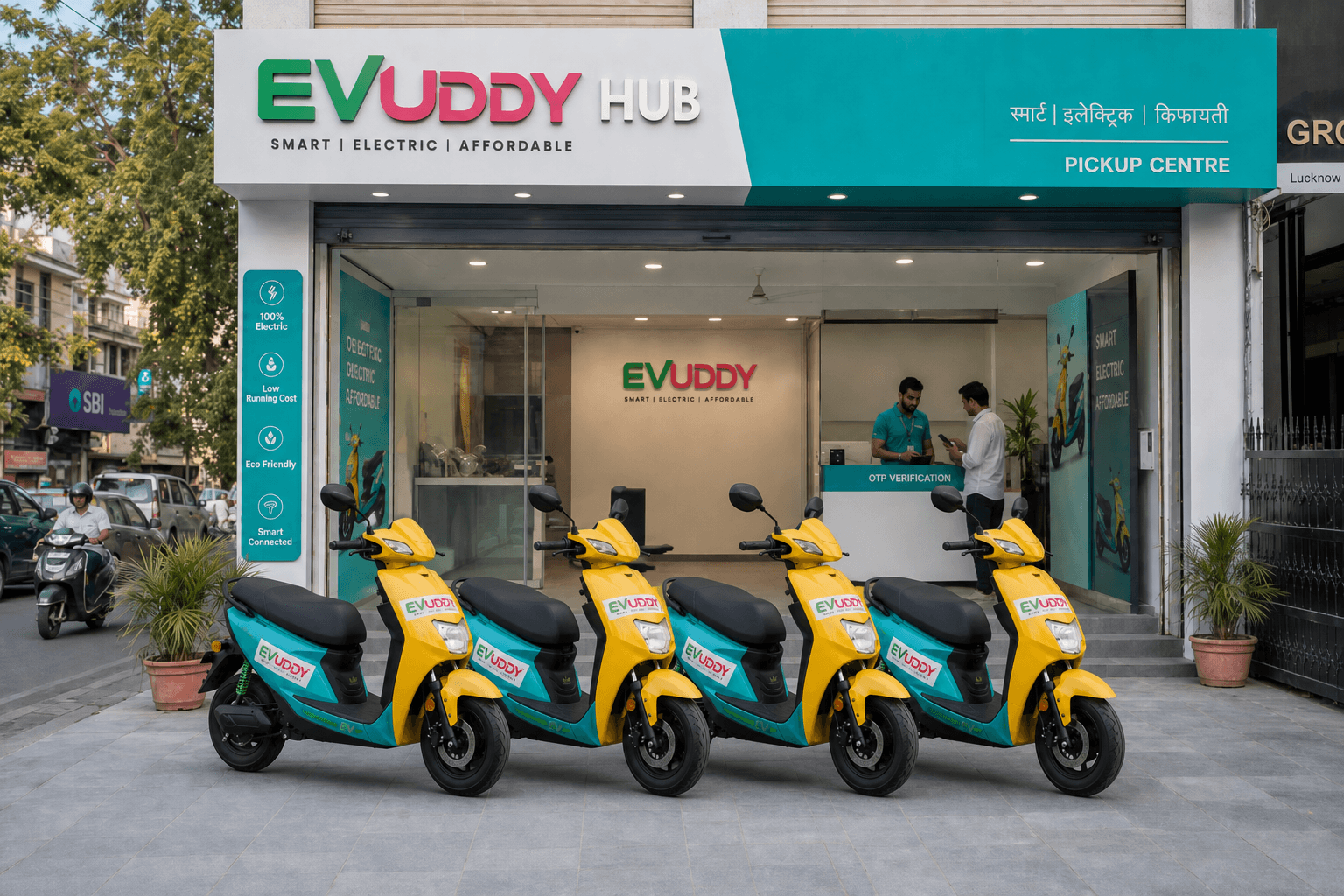 EVUDDY flagship hub at dusk