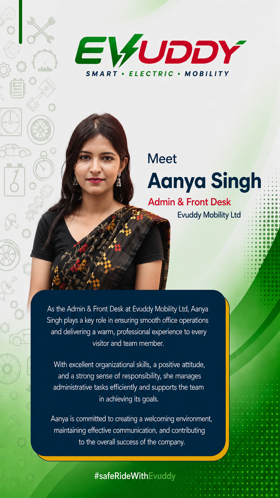 Aanya Singh, Admin & Front Desk at EVUDDY